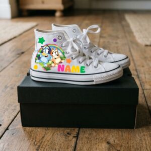 Personalized Name Birthday Bluey and Bingo White High Top Sneaker Shoes