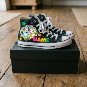 Personalized Name Birthday Bluey and Bingo Black High Top Sneaker Shoes