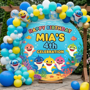 Baby Shark Personalized Round Fabric Cover Backdrop Background 7.2ft Decoration Party Birthday