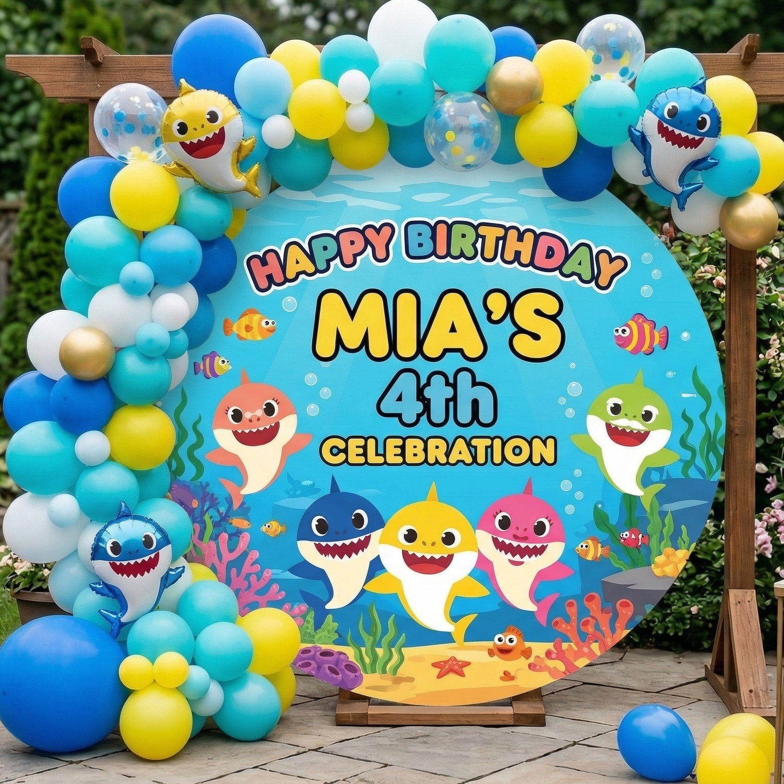 Baby Shark Personalized Round Fabric Cover Backdrop Background 7.2ft Decoration Party Birthday