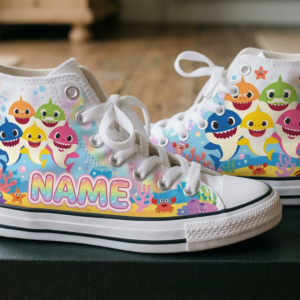 Personalized Name Birthday Baby Shark Full Print White High Top Sneaker Shoes