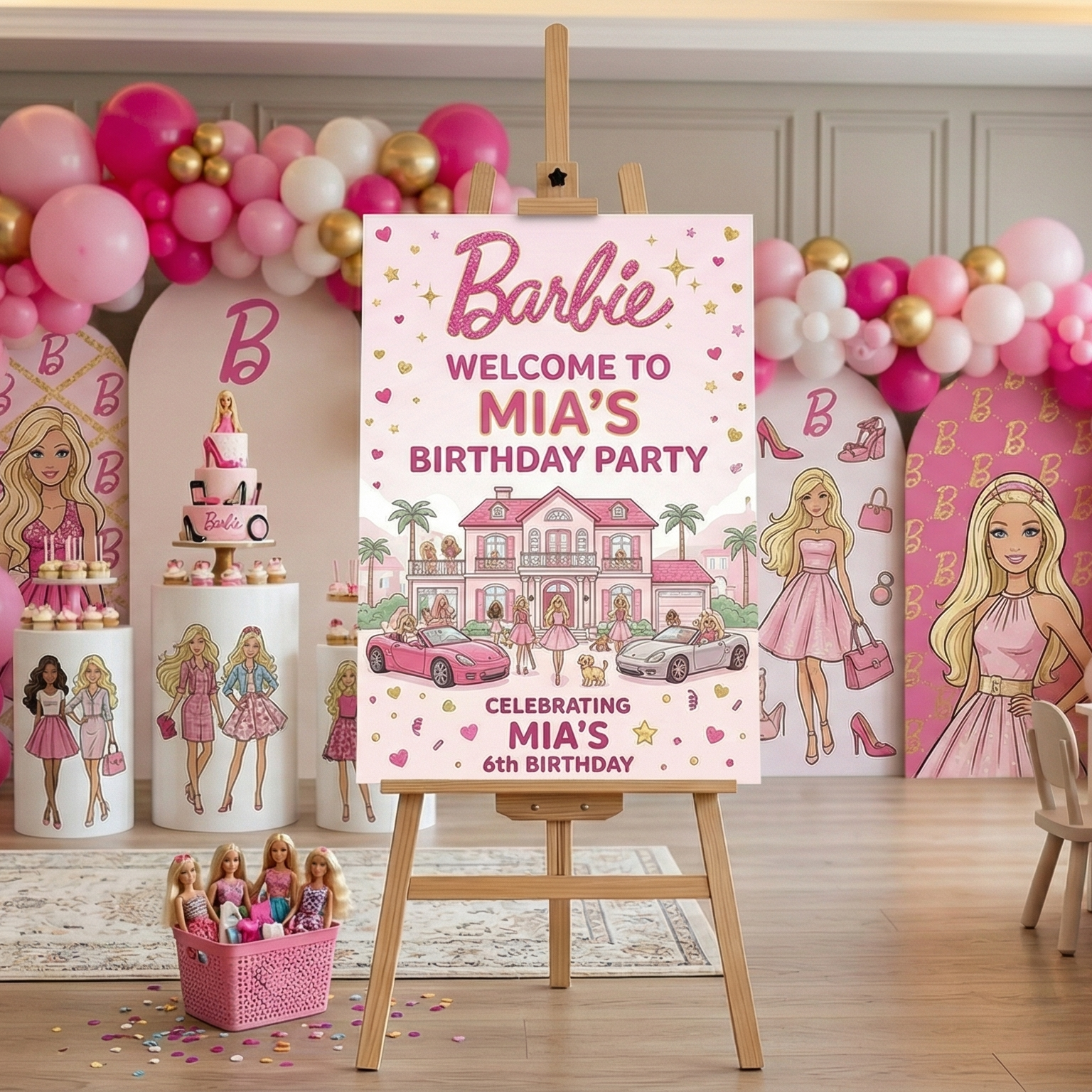 Barbie Girl Doll Theme Personalized Custom Welcome Birthday Sign Foam Poster Board Print Wall Art 24" x 36" inch Decoration Party Glossy Finish