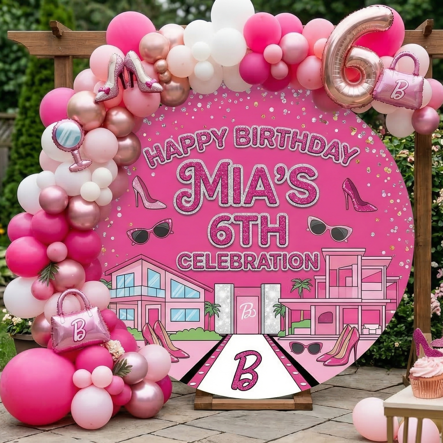 Barbie Dream House Personalized Round Fabric Cover Backdrop Background 7.2ft Decoration Party Birthday