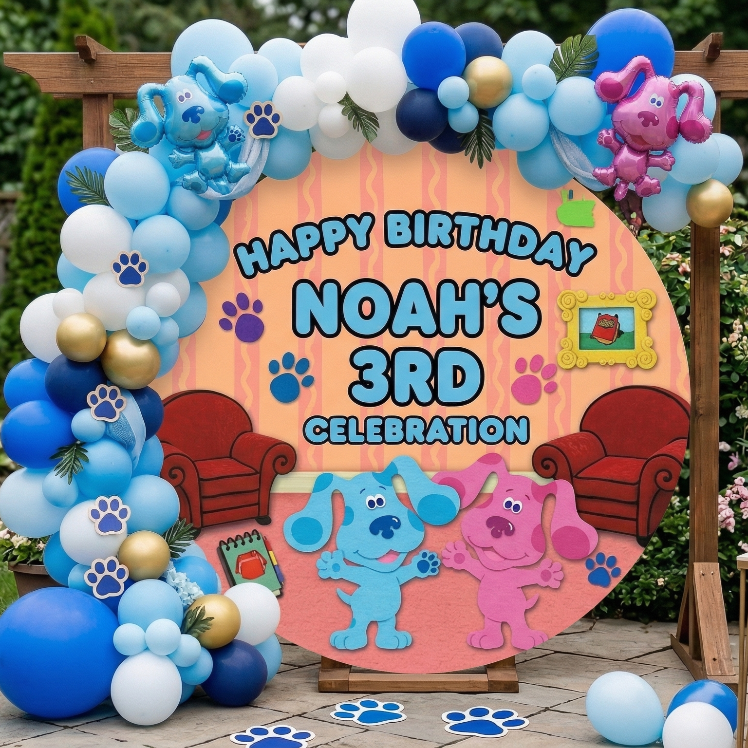 Blue's Clues Personalized Round Fabric Cover Backdrop Background 7.2ft Decoration Party Birthday
