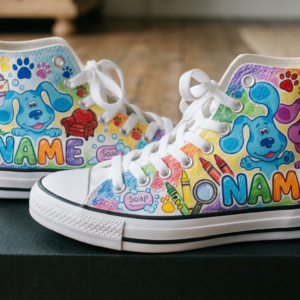Personalized Name Birthday Blue's Clues Full Print White High Top Sneaker Shoes