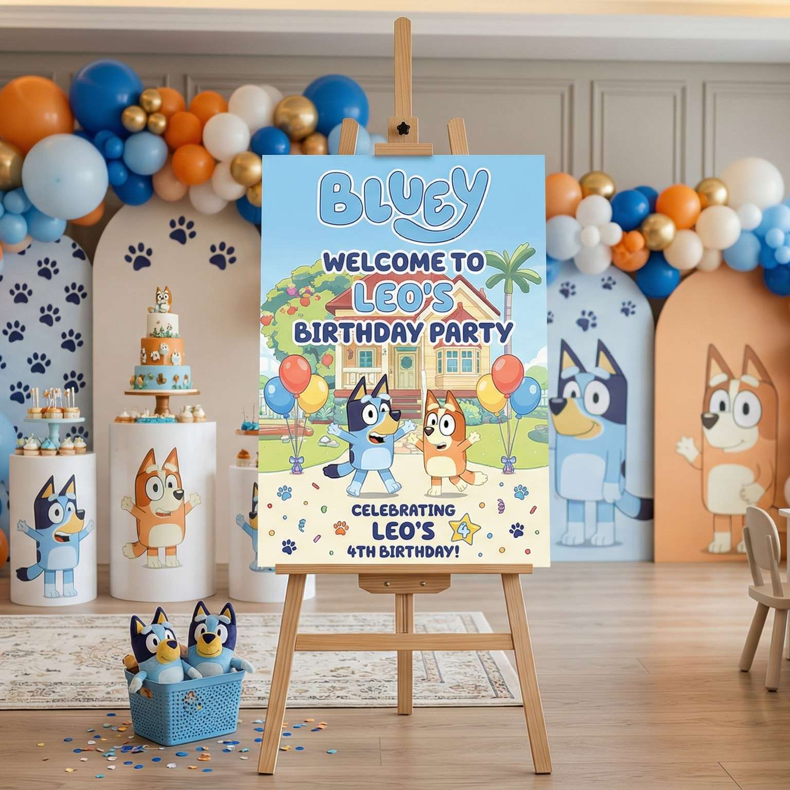 Bluey Theme Personalized Custom Welcome Birthday Sign Foam Poster Board Print Wall Art 24" x 36" inch Decoration Party Glossy Finish