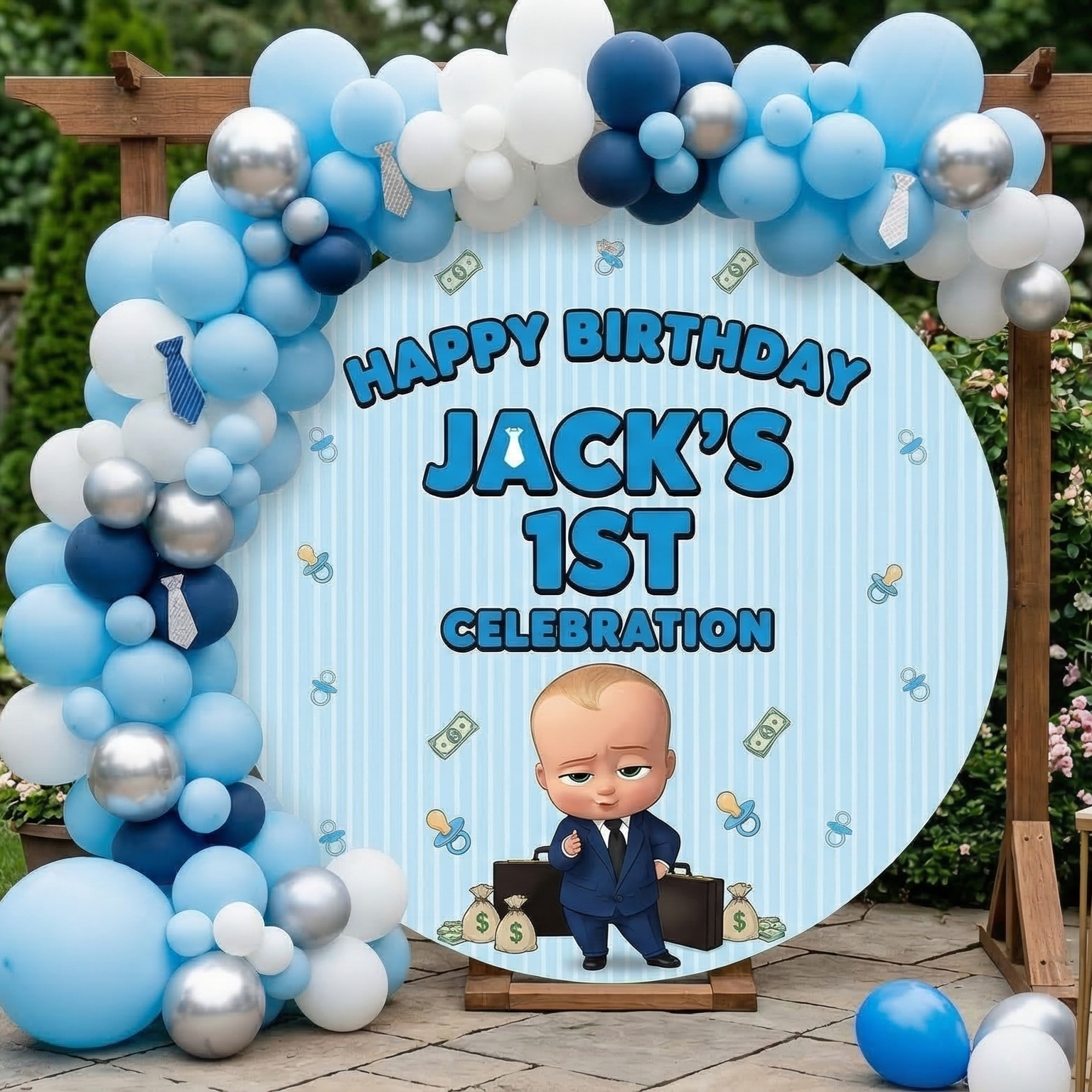 Boss Baby Boy Personalized Round Fabric Cover Backdrop Background 7.2ft Decoration Party Birthday
