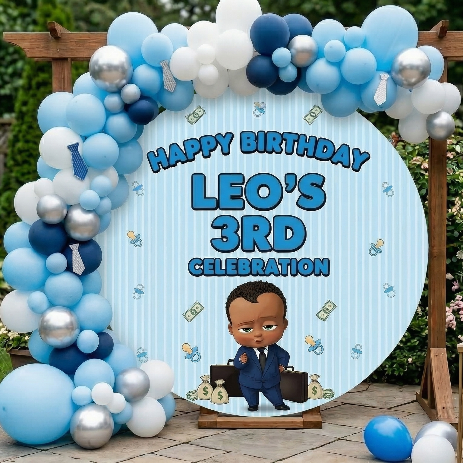 Boss Baby Black Boy Personalized Round Fabric Cover Backdrop Background 7.2ft Decoration Party Birthday