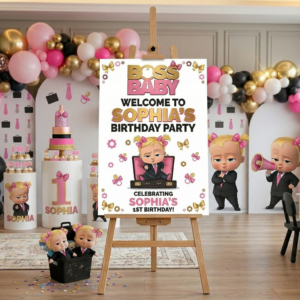 Boss Baby Girl Theme Personalized Custom Welcome Birthday Sign Foam Poster Board Print Wall Art 24" x 36" inch Decoration Party Glossy Finish