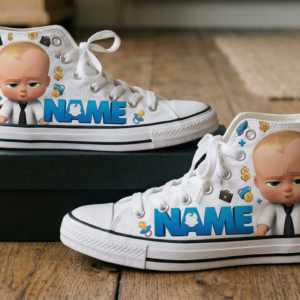 Personalized Name Birthday Boss Baby Boy Full Print White High Top Sneaker Shoes