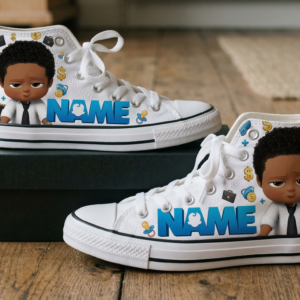 Personalized Name Birthday Boss Baby Black Boy Full Print White High Top Sneaker Shoes