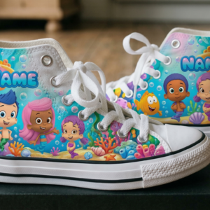 Personalized Name Birthday Bubble Guppies Full Print White High Top Sneaker Shoes