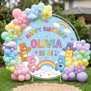Care Bears Personalized Round Fabric Cover Backdrop Background 7.2ft Decoration Party Birthday