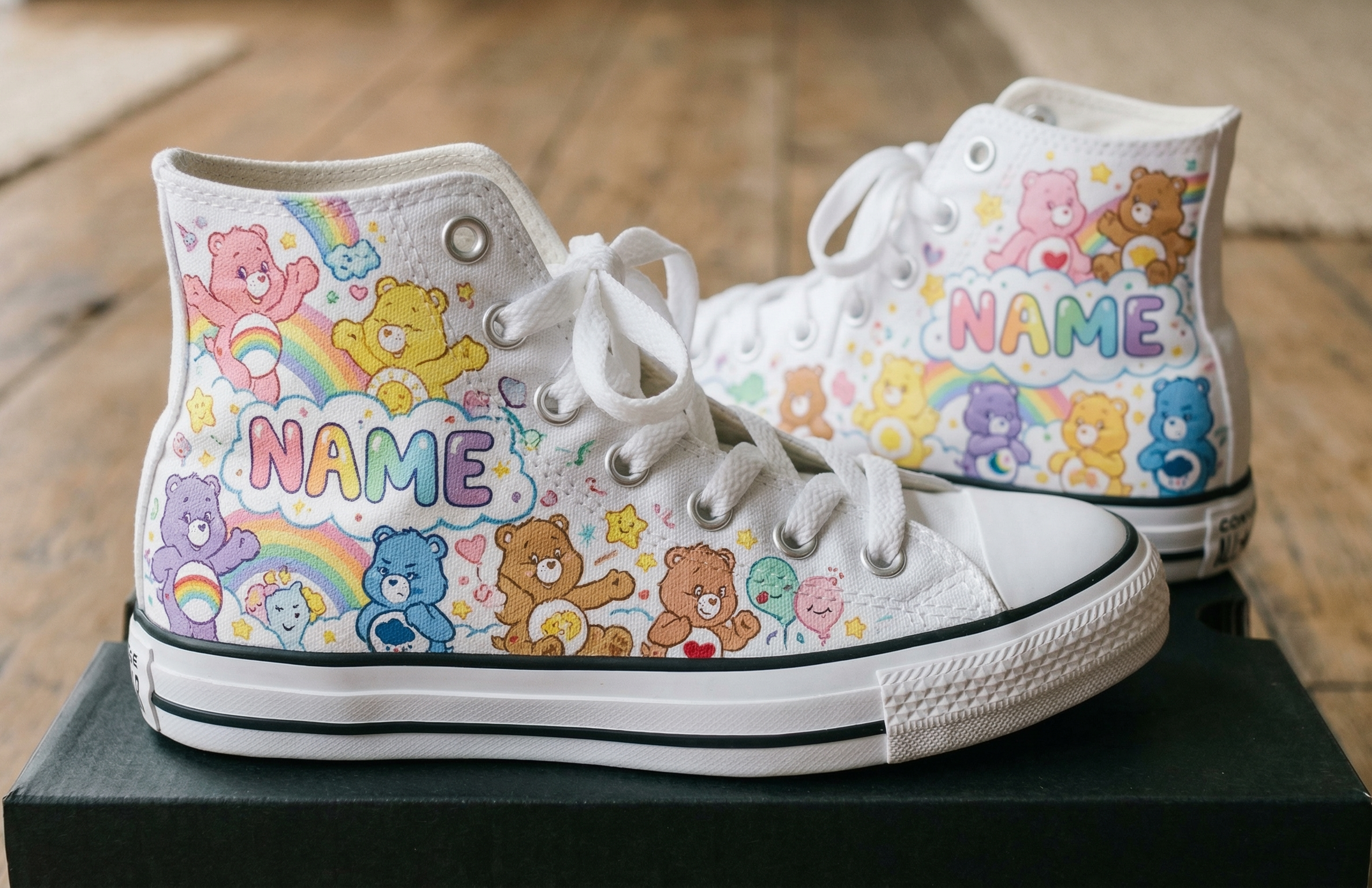 Personalized Name Birthday Care Bears Full Print White High Top Sneaker Shoes