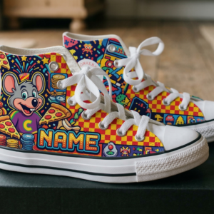 Personalized Name Birthday Chuck E Cheese Full Print White High Top Sneaker Shoes