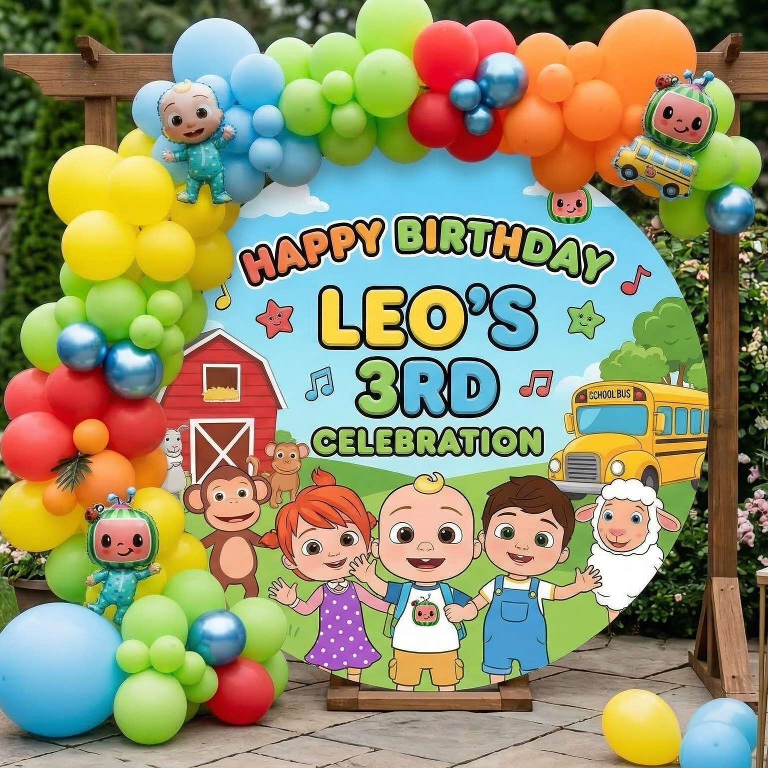 CoComelon Personalized Round Fabric Cover Backdrop Background 7.2ft Decoration Party Birthday