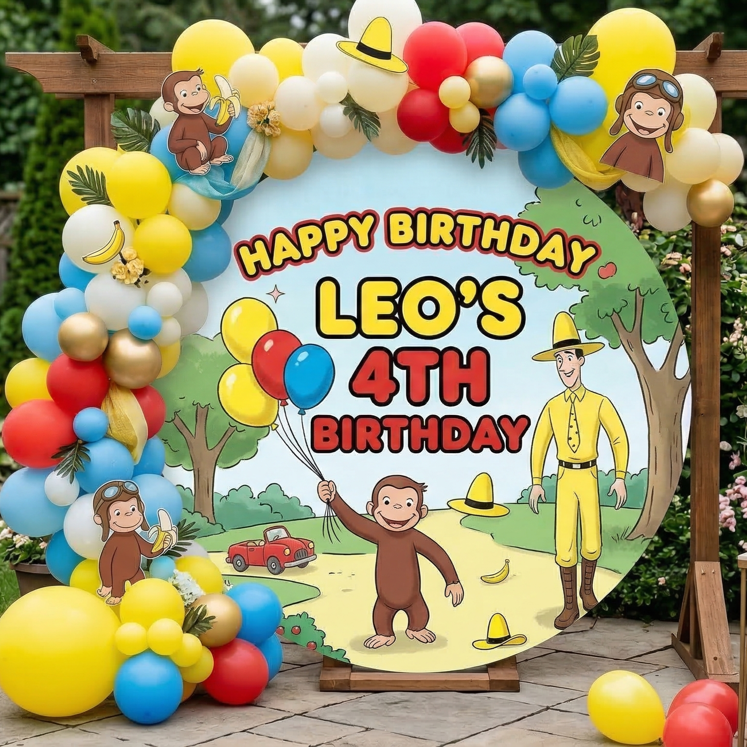 Curious George Personalized Round Fabric Cover Backdrop Background 7.2ft Decoration Party Birthday