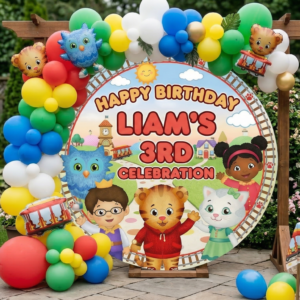 Daniel Tiger Personalized Round Fabric Cover Backdrop Background 7.2ft Decoration Party Birthday