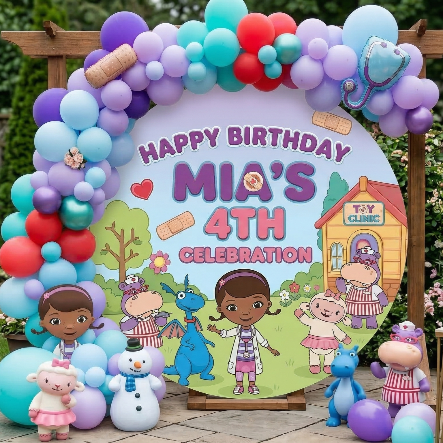 Doc McStuffins Personalized Round Fabric Cover Backdrop Background 7.2ft Decoration Party Birthday