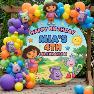 Dora the Explorer Personalized Round Fabric Cover Backdrop Background 7.2ft Decoration Party Birthday