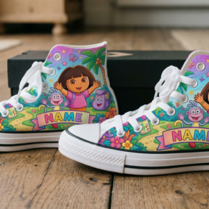 Personalized Name Birthday Dora the Explorer Full Print White High Top Sneaker Shoes