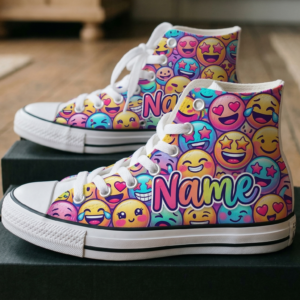 Personalized Name Birthday Emoji Faces Full Print White High Top Sneaker Shoes