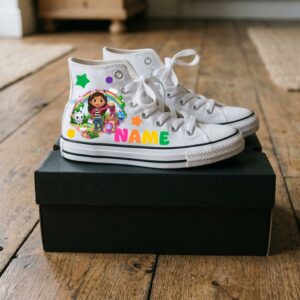 Personalized Name Birthday Gabby's Dollhouse White High Top Sneaker Shoes