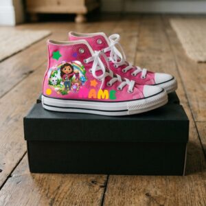 Personalized Name Birthday Gabby's Dollhouse Pink High Top Sneaker Shoes
