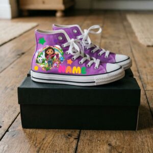 Personalized Name Birthday Gabby's Dollhouse Purple High Top Sneaker Shoes