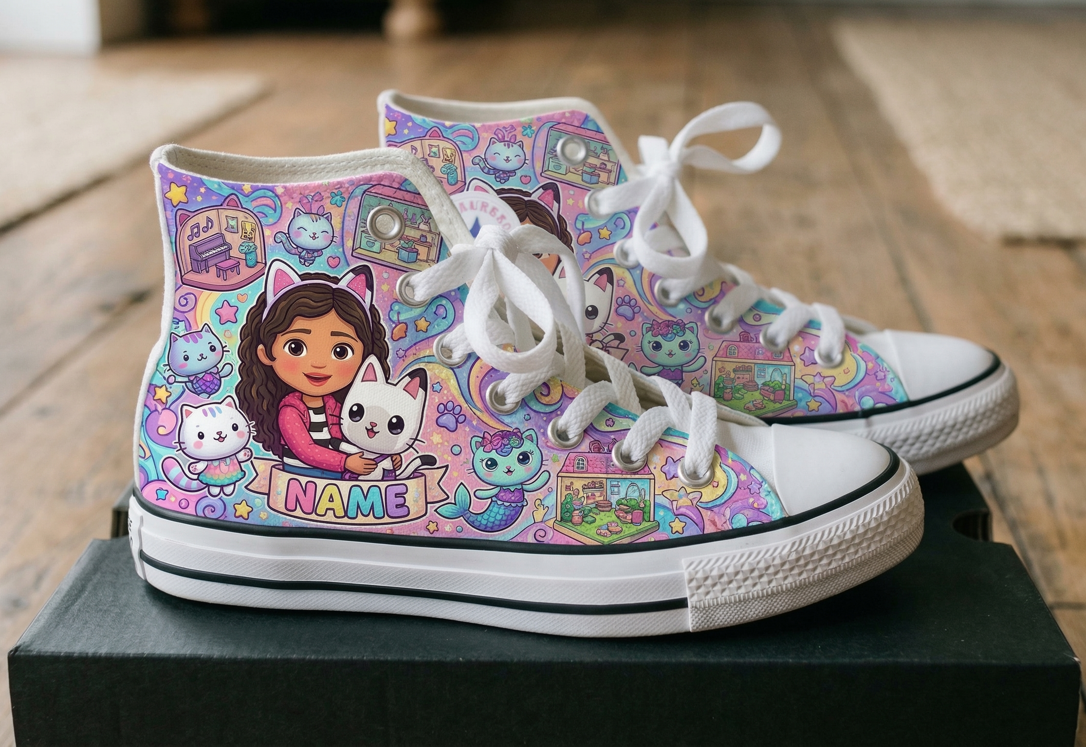 Personalized Name Birthday Gabby's Dollhouse Full Print White High Top Sneaker Shoes