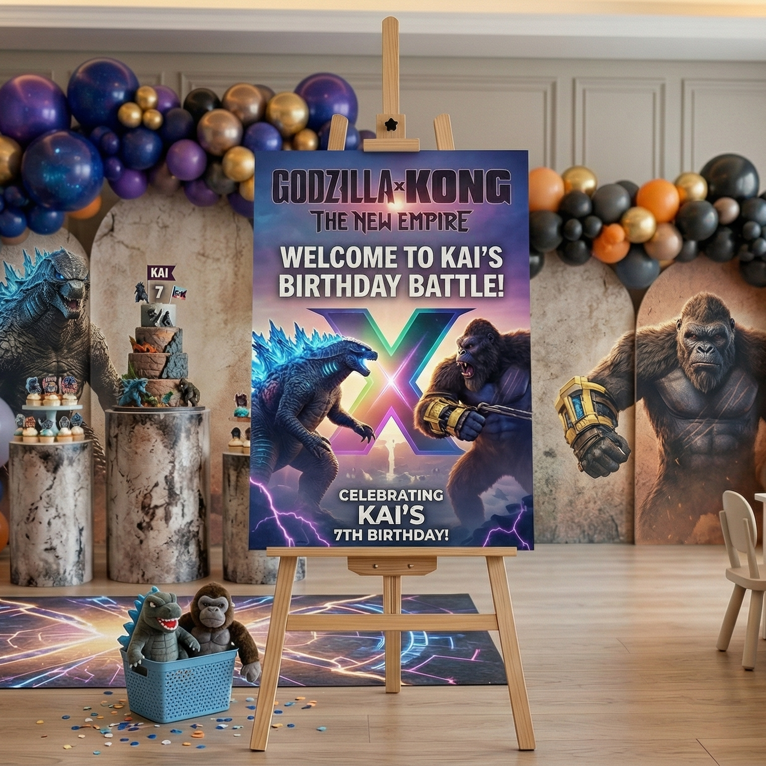 Godzilla x Kong Theme Personalized Custom Welcome Birthday Sign Foam Poster Board Print Wall Art 24" x 36" inch Decoration Party Glossy Finish