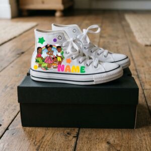 Personalized Name Birthday Gracie's Corner and Friends White High Top Sneaker Shoes