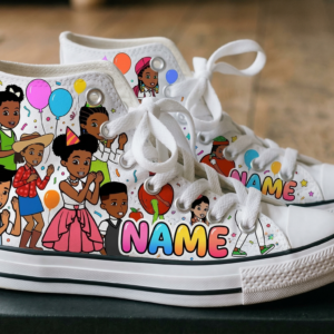 Personalized Name Birthday Gracie's Corner Kids Full Print White High Top Sneaker Shoes