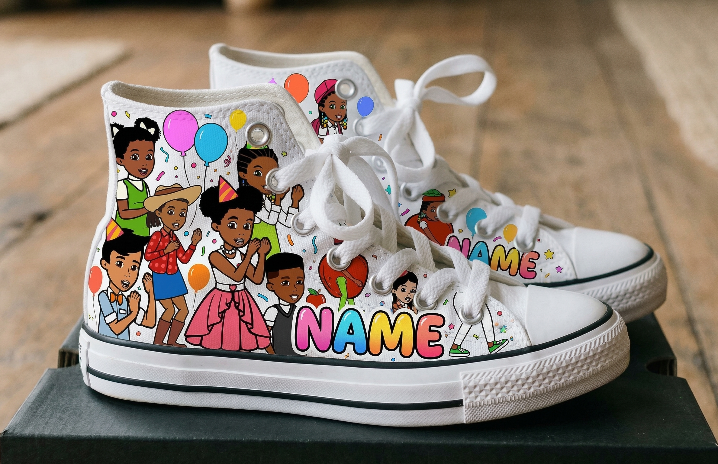 Personalized Name Birthday Gracie's Corner Kids Full Print White High Top Sneaker Shoes