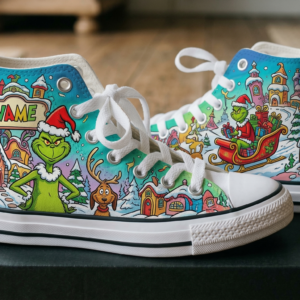 Personalized Name Birthday The Grinch and Max Full Print White High Top Sneaker Shoes