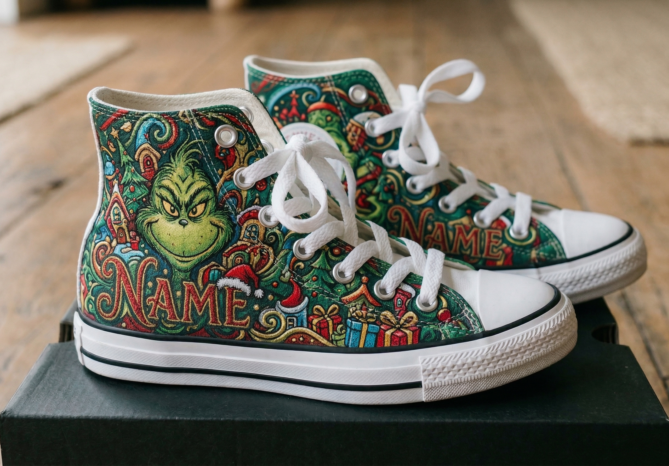 Personalized Name Birthday The Grinch Full Print White High Top Sneaker Shoes