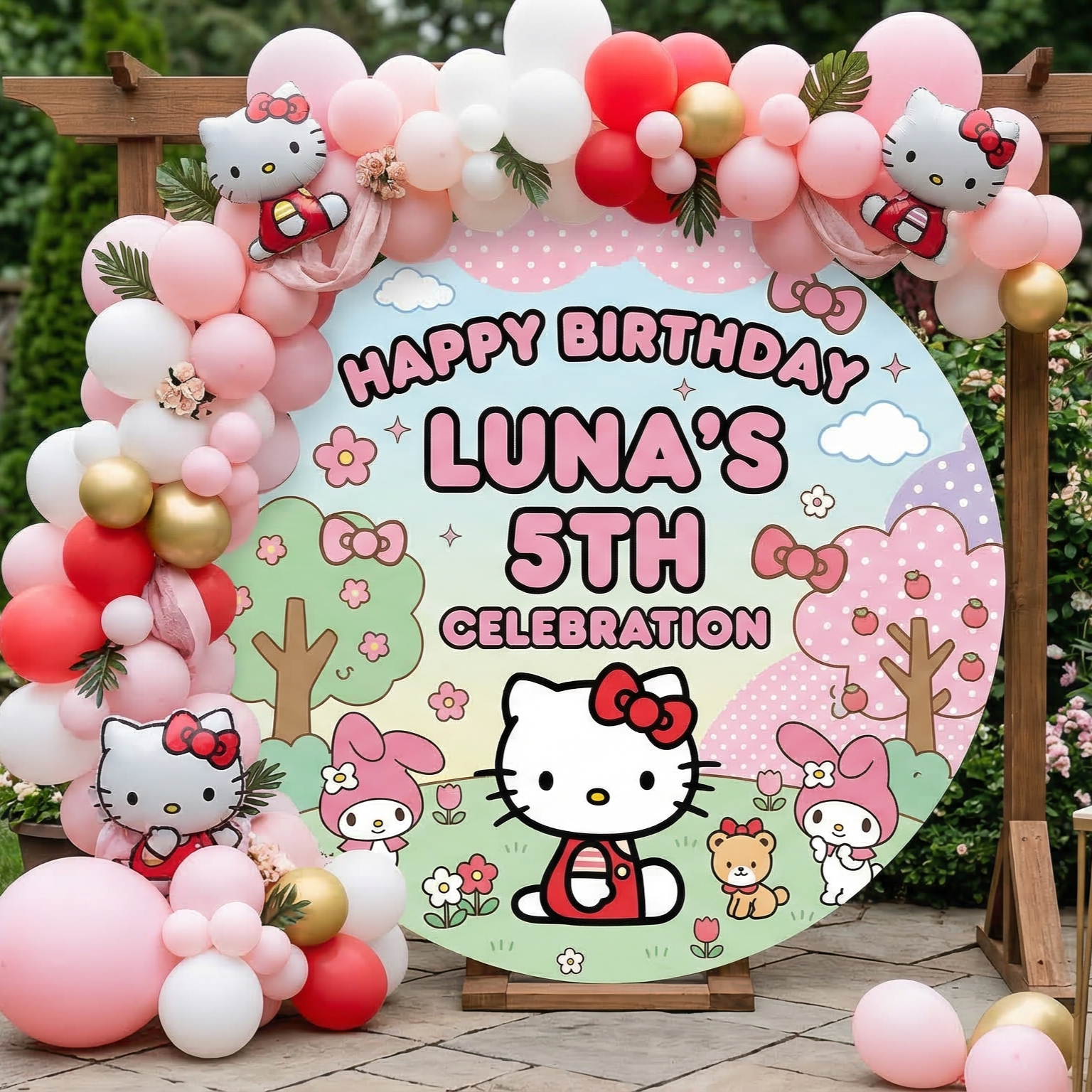 Hello Kitty Personalized Round Fabric Cover Backdrop Background 7.2ft Decoration Party Birthday
