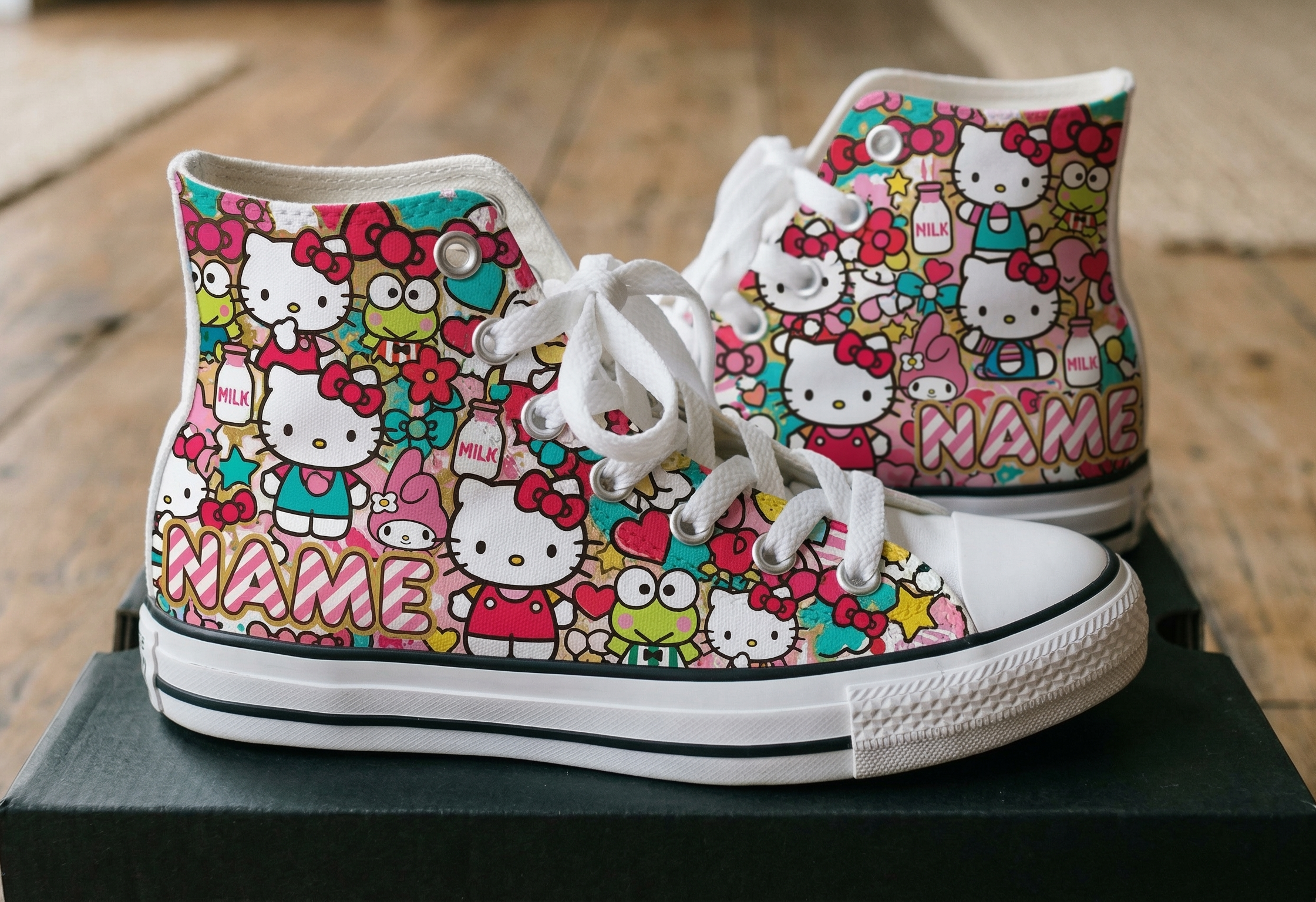 Personalized Name Birthday Hello Kitty Full Print White High Top Sneaker Shoes