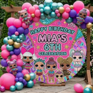 L.O.L. Surprise Dolls Personalized Round Fabric Cover Backdrop Background 7.2ft Decoration Party Birthday