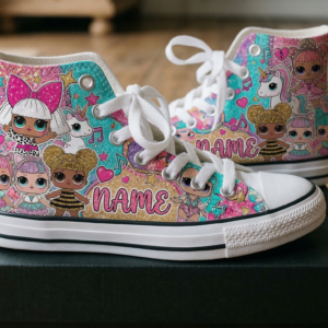 Personalized Name Birthday LOL Dolls Full Print White High Top Sneaker Shoes