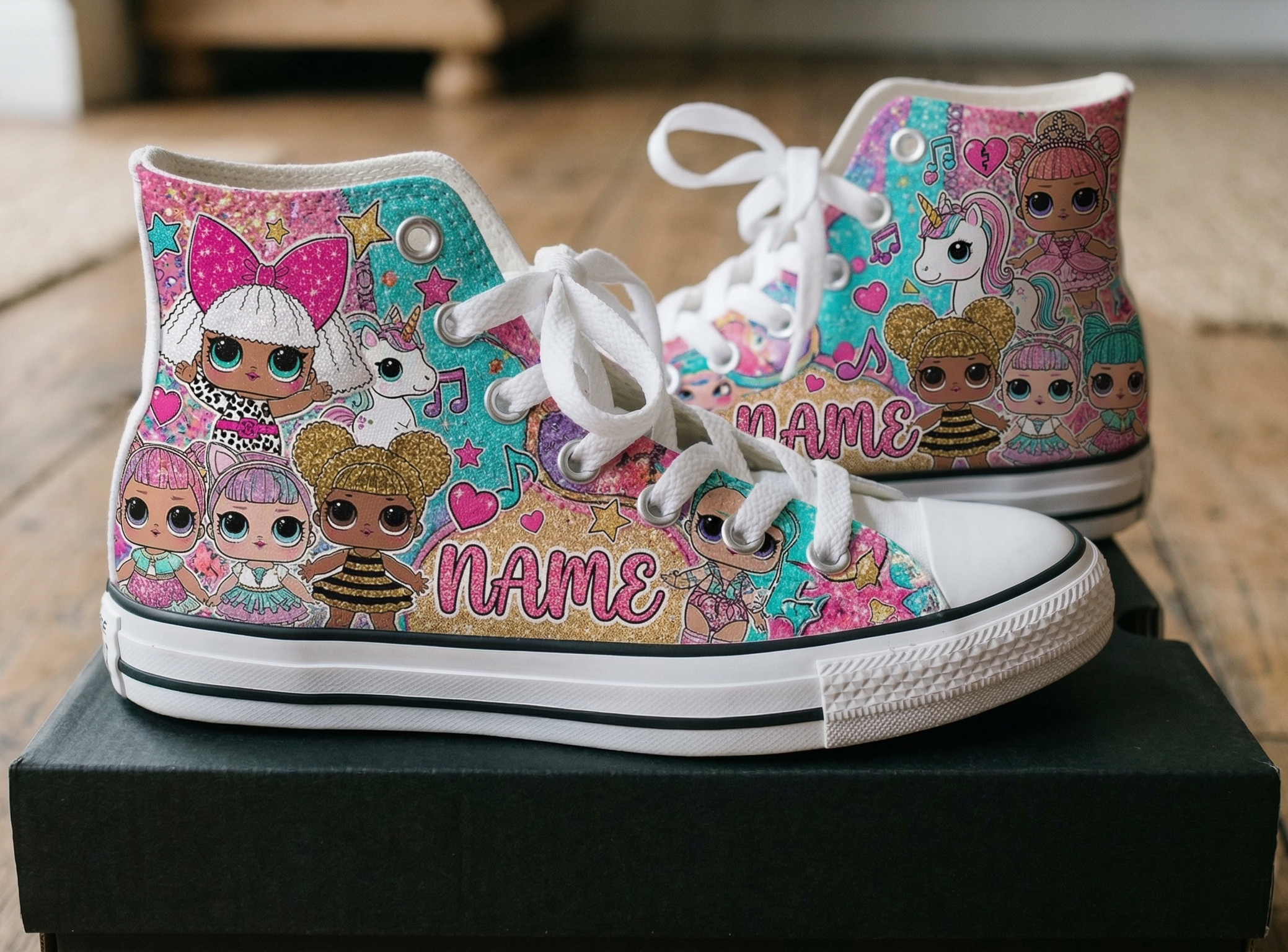 Personalized Name Birthday LOL Dolls Full Print White High Top Sneaker Shoes