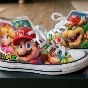 Personalized Name Birthday Super Mario Bros Full Print White High Top Sneaker Shoes