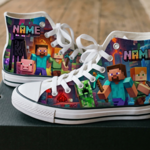 Personalized Name Birthday Minecraft Full Print White High Top Sneaker Shoes