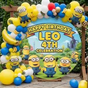 Minions Personalized Round Fabric Cover Backdrop Background 7.2ft Decoration Party Birthday