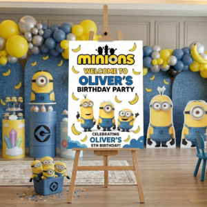 Minions Theme Personalized Custom Welcome Birthday Sign Foam Poster Board Print Wall Art 24" x 36" inch Decoration Party Glossy Finish