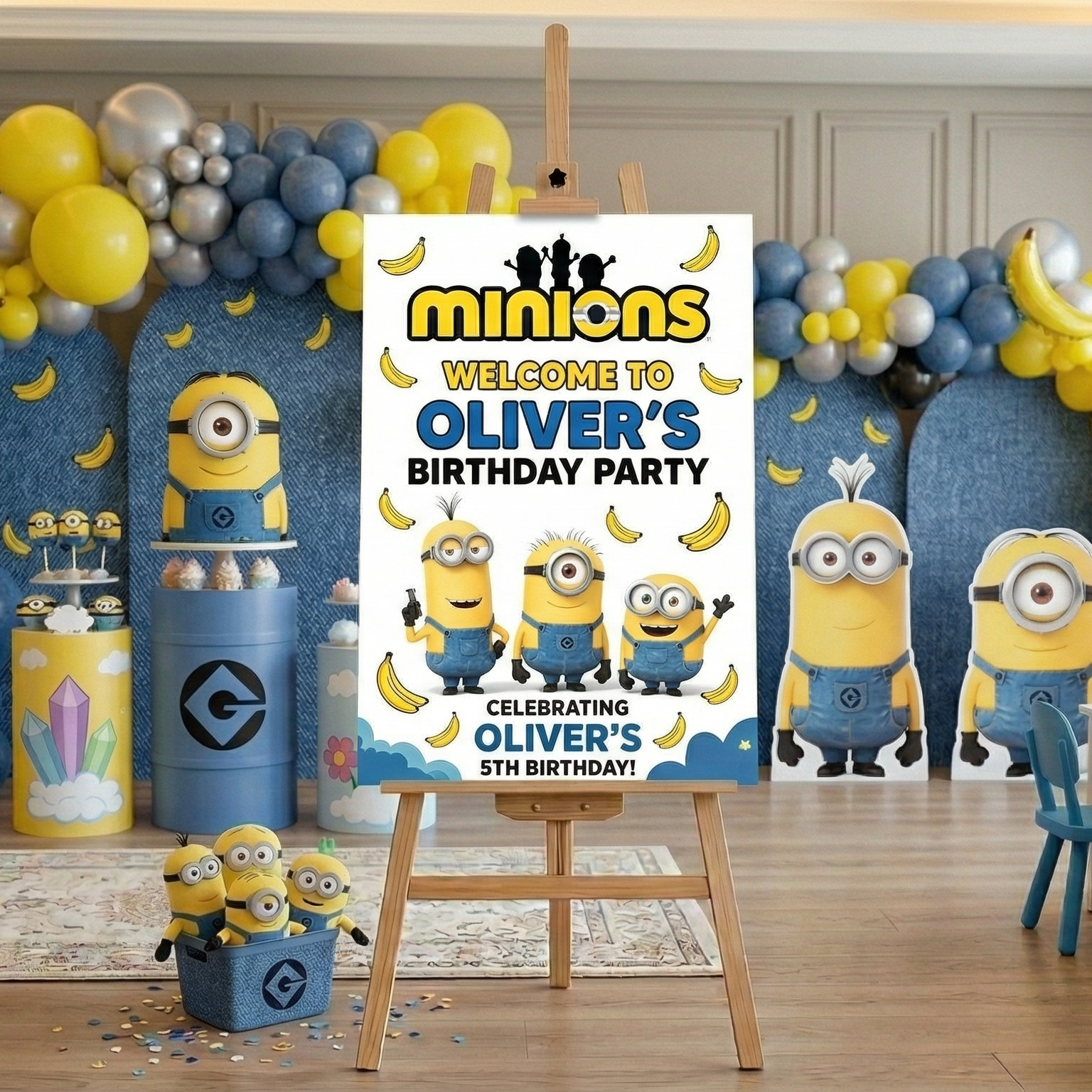 Minions Theme Personalized Custom Welcome Birthday Sign Foam Poster Board Print Wall Art 24" x 36" inch Decoration Party Glossy Finish