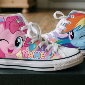 Personalized Name Birthday My Little Pony Pinkie Pie Rainbow Dash Full Print White High Top Sneaker Shoes