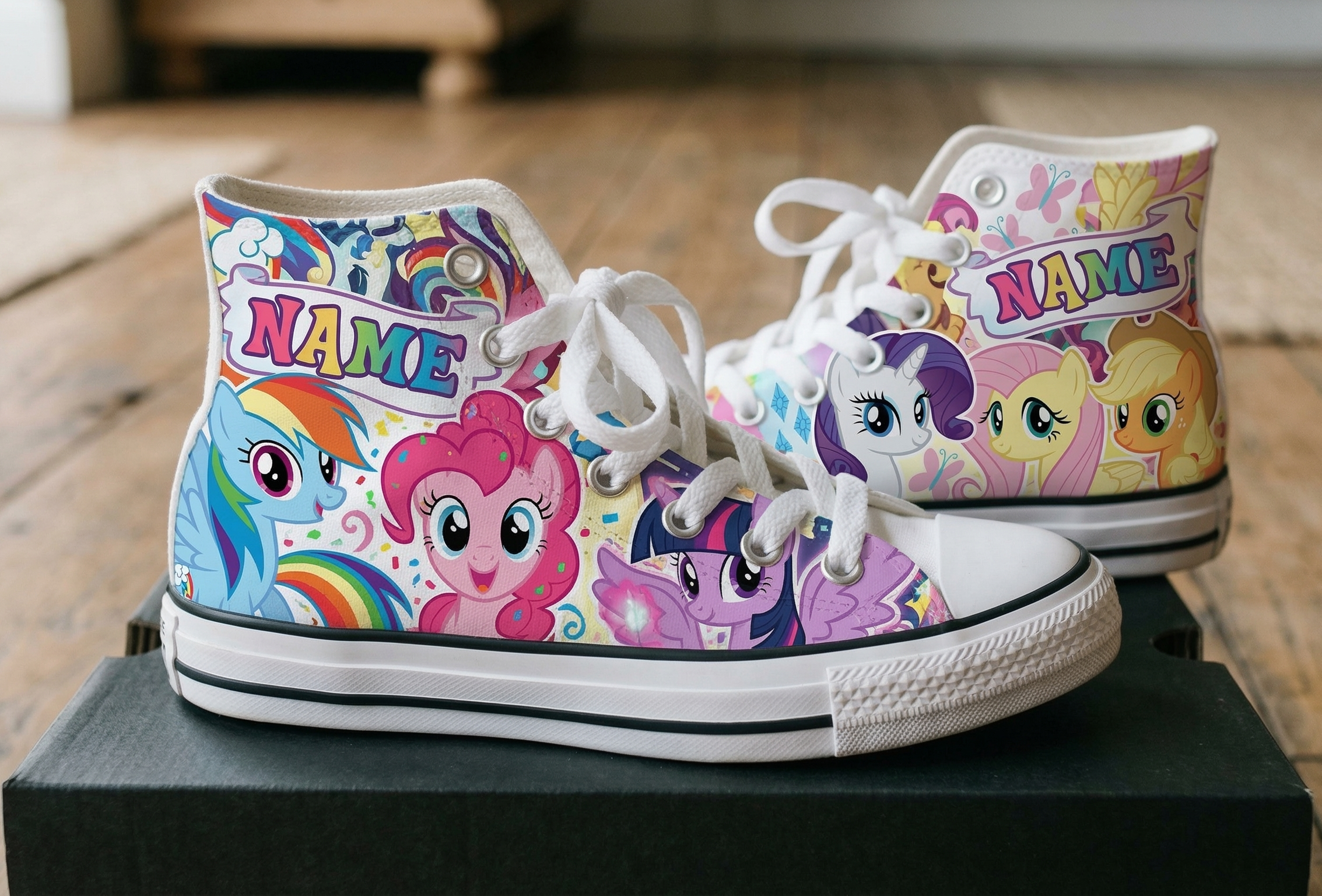 Personalized Name Birthday My Little Pony Full Print White High Top Sneaker Shoes