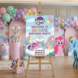 My Little Pony Theme Personalized Custom Welcome Birthday Sign Foam Poster Board Print Wall Art 24" x 36" inch Decoration Party Glossy Finish