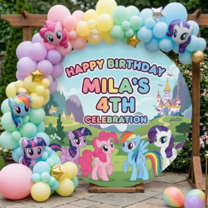 My Little Pony Personalized Round Fabric Cover Backdrop Background 7.2ft Decoration Party Birthday